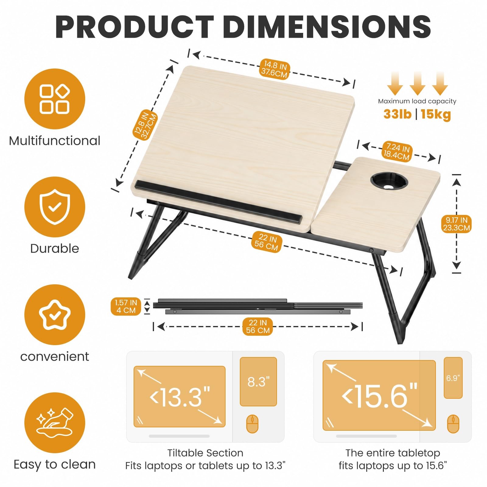 Laptop Bed Desk, 5Angle Adjustable Bed Laptop Table with Cup Holder