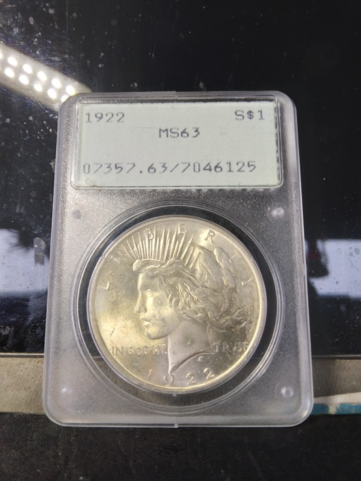 1922  PCGS  MS63  Peace Dollar  *  RATTLER  HOLDER  *