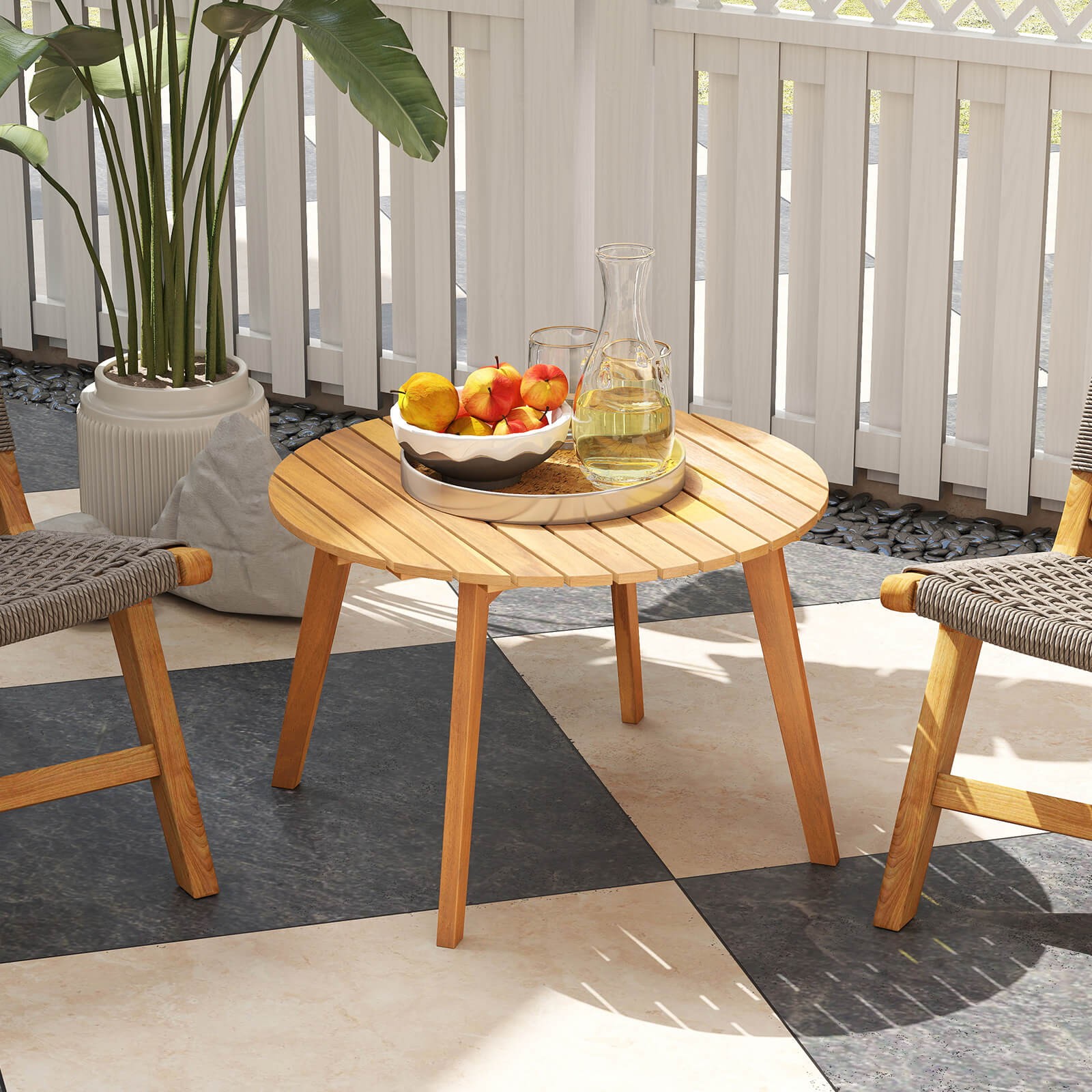 Outdoor Acacia Wood Side Table Patio 24.5" Round End Table w/ Slatted Tabletop