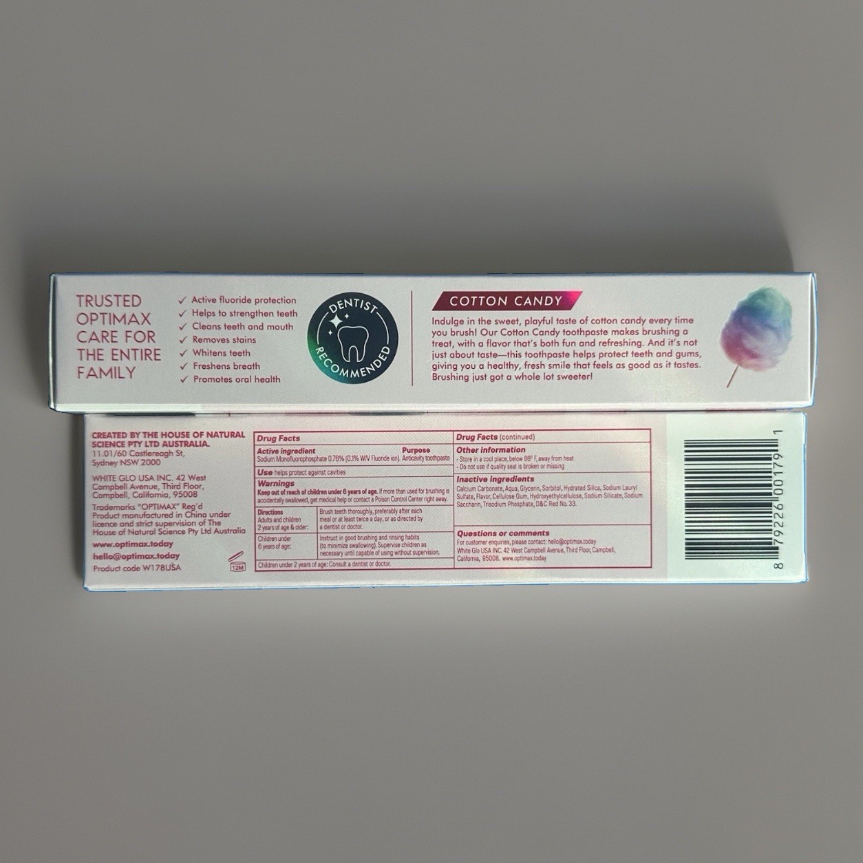 2x Lot Optimax Cotton Candy Flavored Toothpaste 2.8oz Ea. | Exp: 12/2029