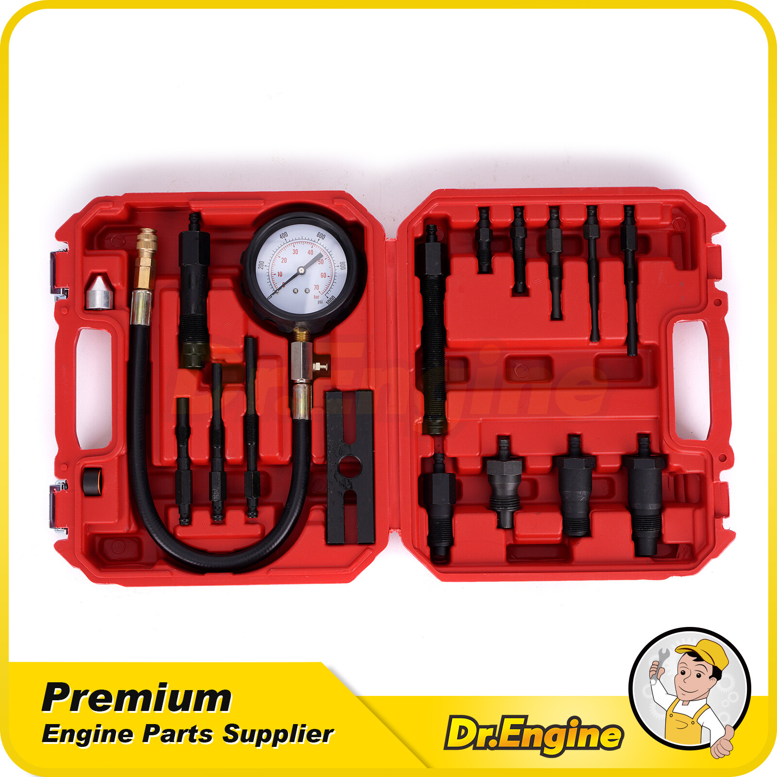 18pcs Diesel Engine Cylinder Compression Tester Pressure Test Tool Kit 1000 PSI