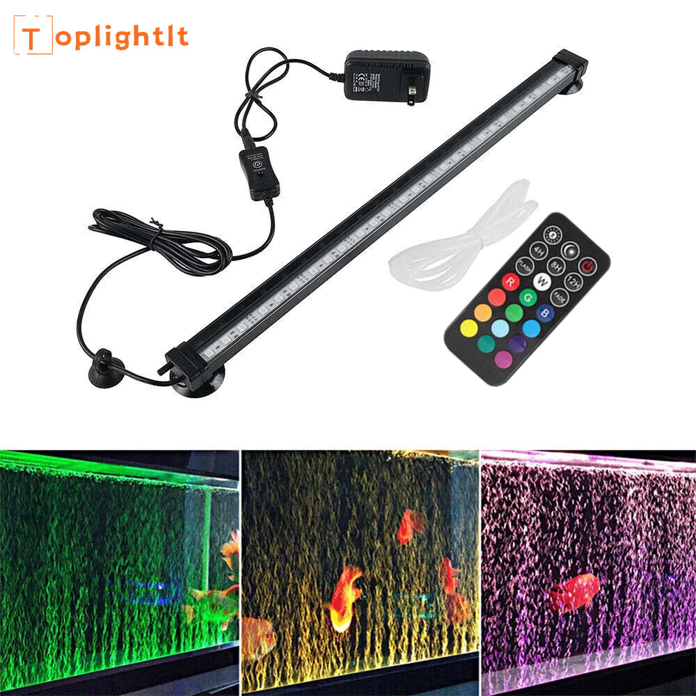 Aquarium Underwater Air Bubble LED Light Fish Tank RGB Submersible Lamp + Remote