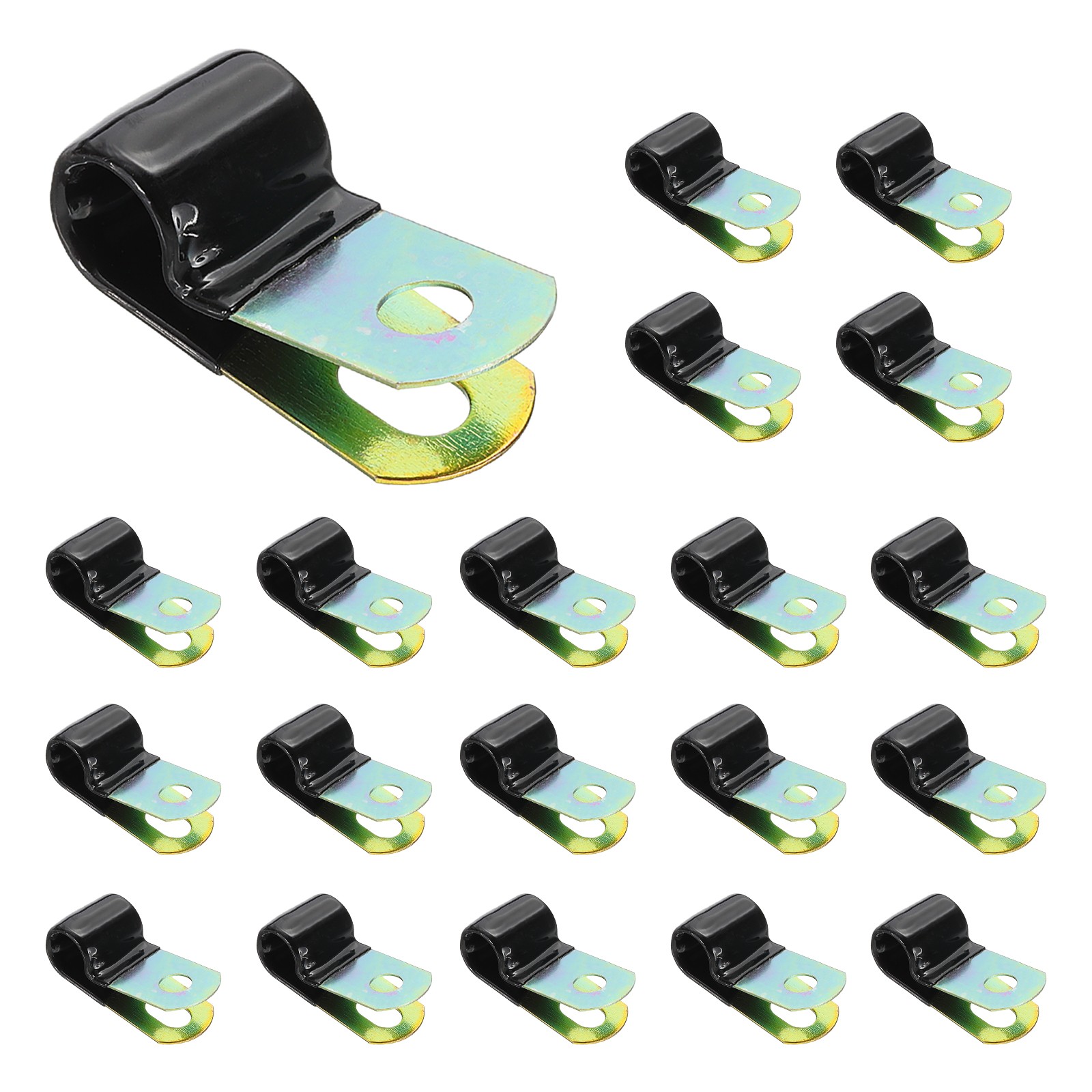 20Pcs 3/8" Vinyl Coated Cable Clamps Galvanized Steel Metal Cable Clips Black