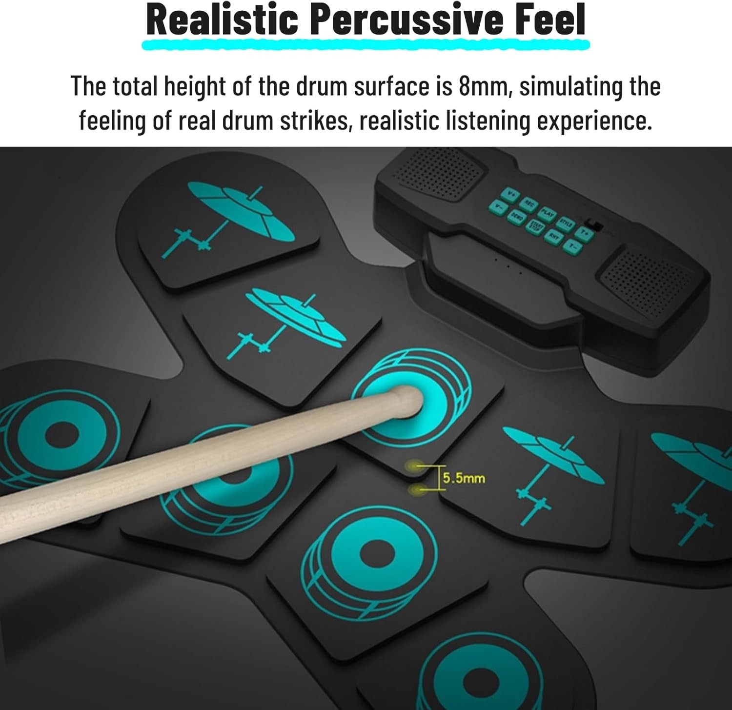Electric Roll-Up Drum Pad Set - 9-Pad USB Portable Practice Kit Drums
