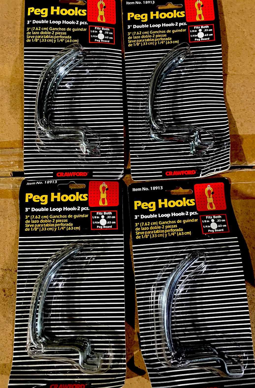 8 Packs Looped 3” Peg Board Hooks 16 PCs garage tool Rod Holders Organizers