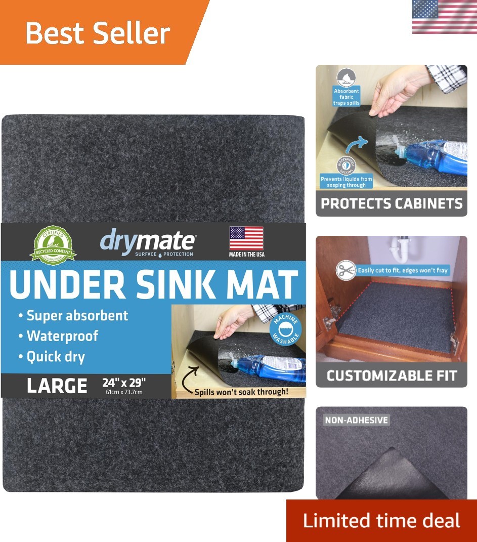 24”x29” Charcoal Under Sink Mat – Absorbent, Slip-Resistant & Machine Washable