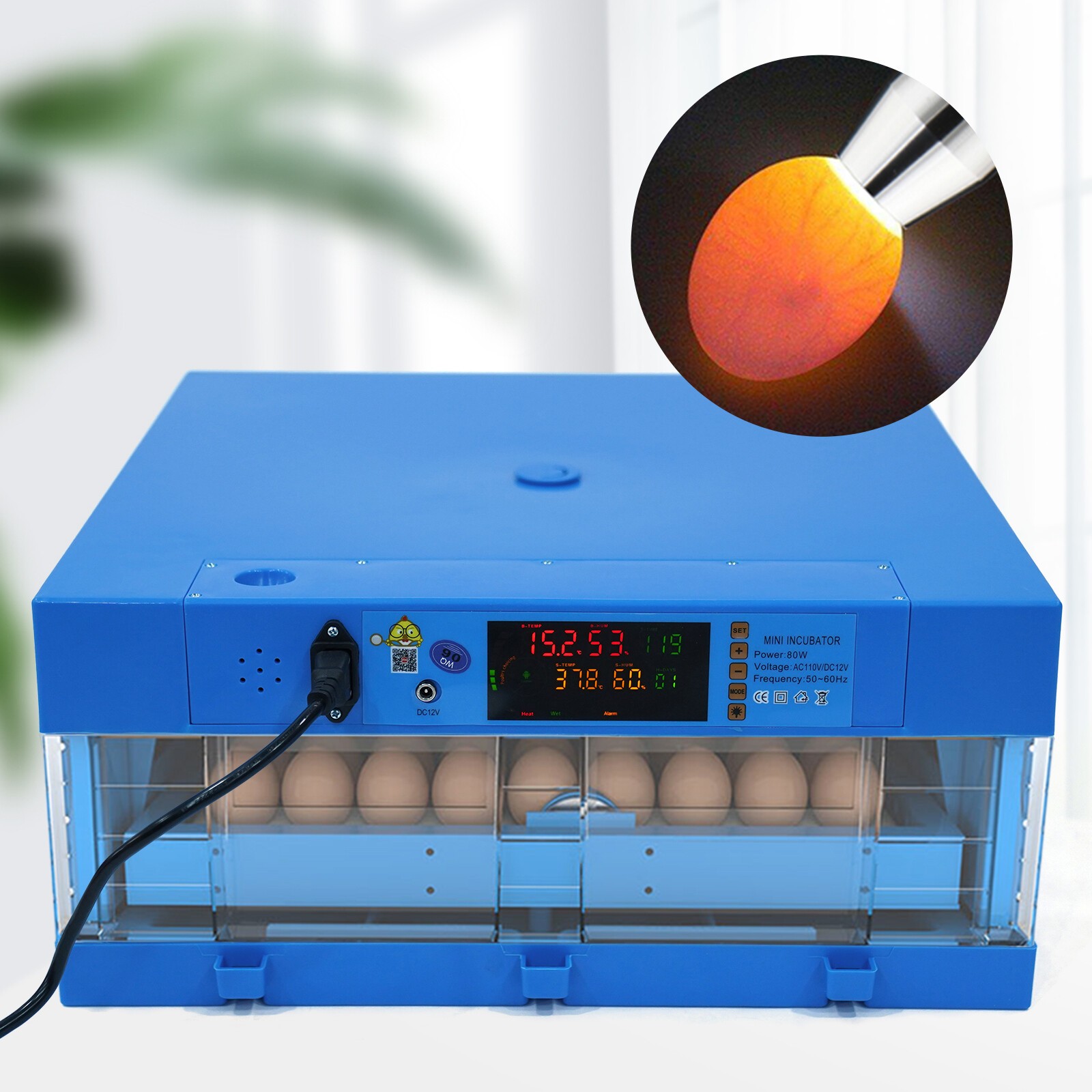 48 Eggs Incubator Digital Fully Automatic Hatcher For Hatching Chicken Birds 80W