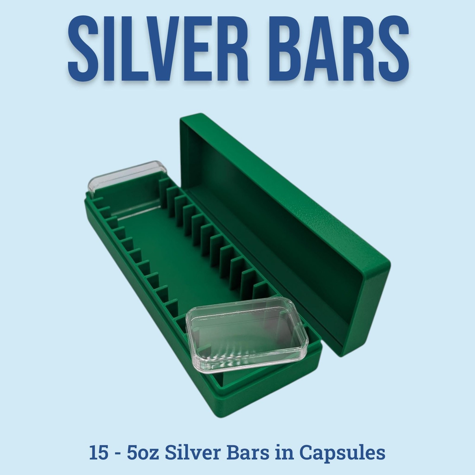 5oz Silver Bar Capsule Box - 15 Slot - Direct Fit Air-Tite - 3D Printed