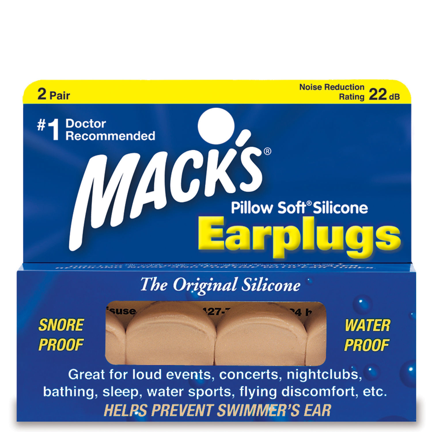 2 pairs Ear Plugs Pillow Soft Silicone Putty Mack's Snore Water Proof Swimmers