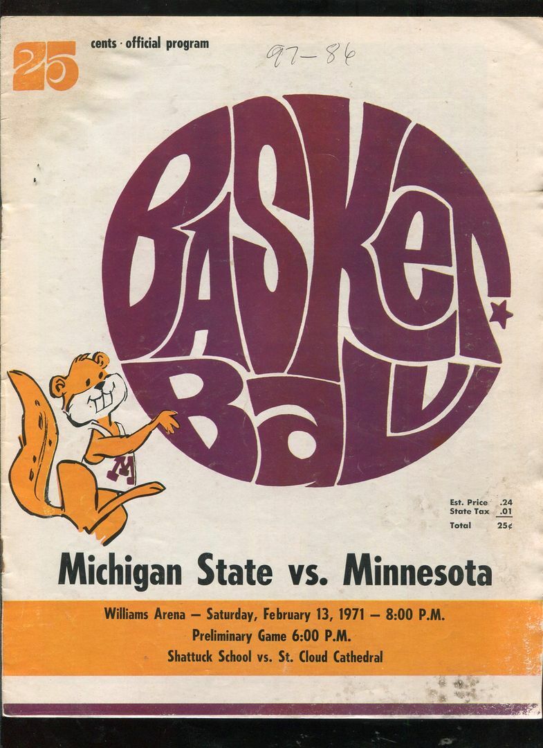 College Basketball Program Minnesota 1971 12/13 Michigan State MSU NCAA Big Ten