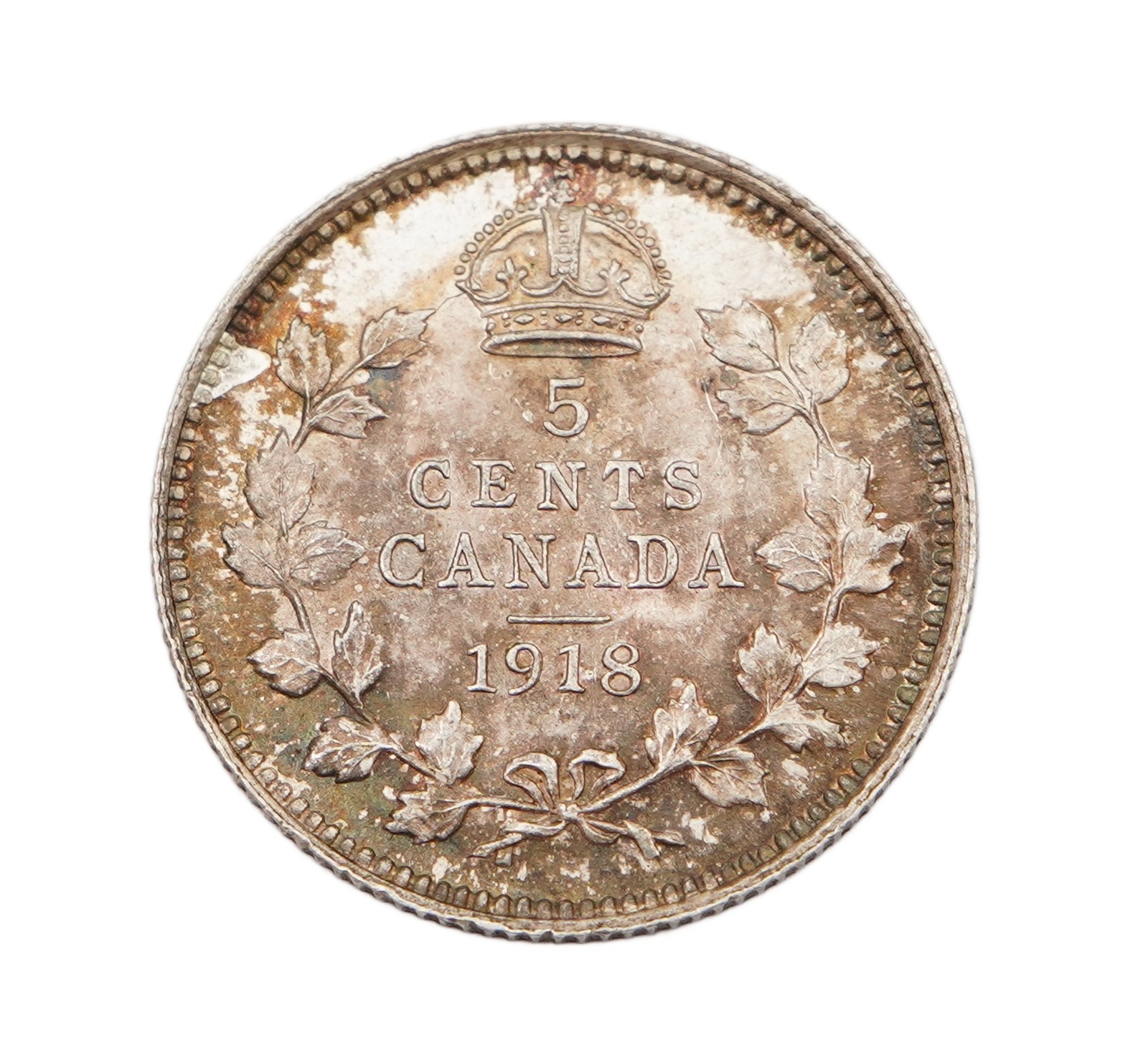 1918 Canada 5 Cents Silver Coin CH AU/UNC George V
