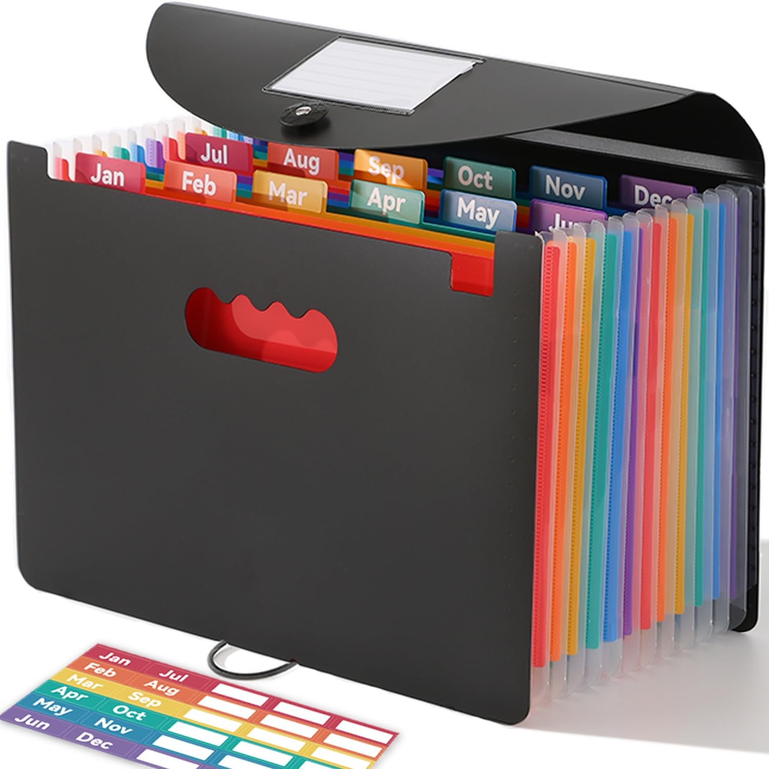 SortRax Accordion File Organizer 12 Pockets, Monthly Bill Receipt Tax Black
