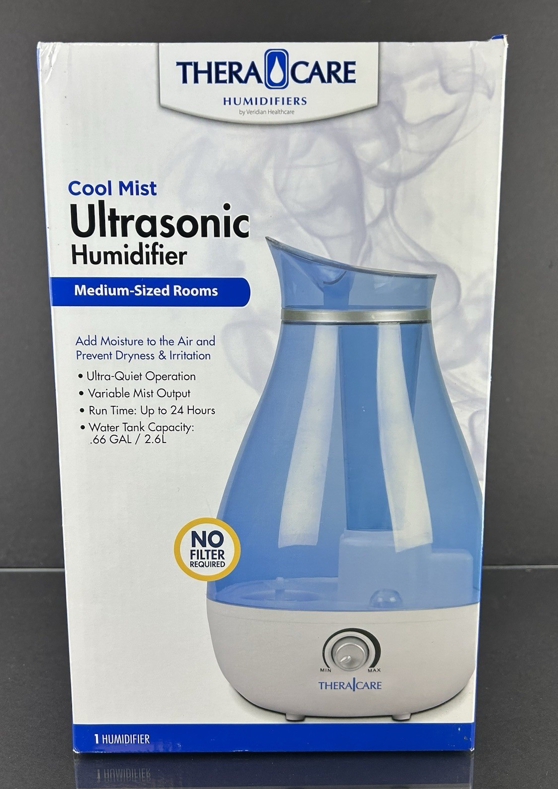 TheraCare 0.66 Gal Cool Mist Ultrasonic Humidifier Quiet Filter-Free