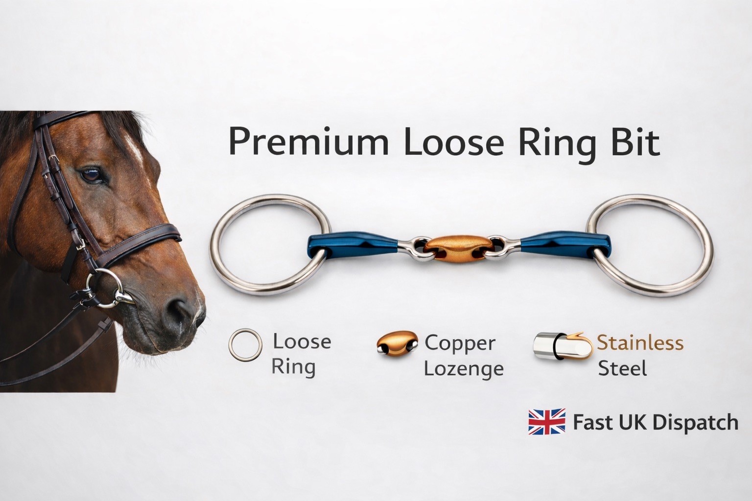 Sweet Iron O-Ring Horse Bit Copper Mouthpiece Blue Apodised Stainless Steel