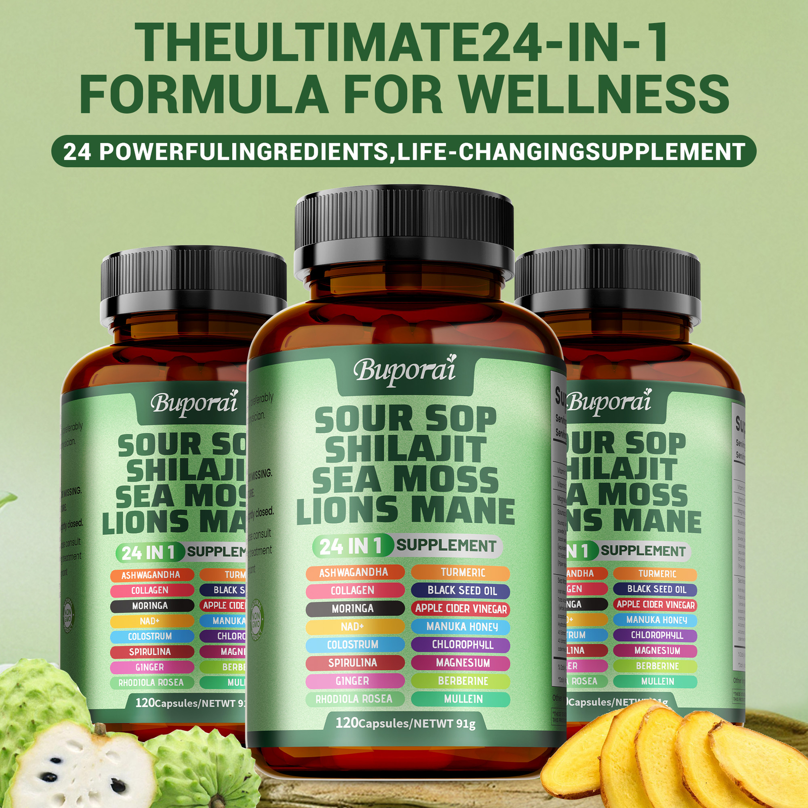 Soursop Shilajit Sea Moss Lion's Mane - Energy, Brain Boost, Immune Support