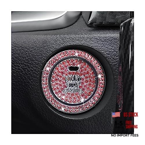 2 Pcs Bling Car Engine Start Stop Button Decorative Ring, With hole Pink