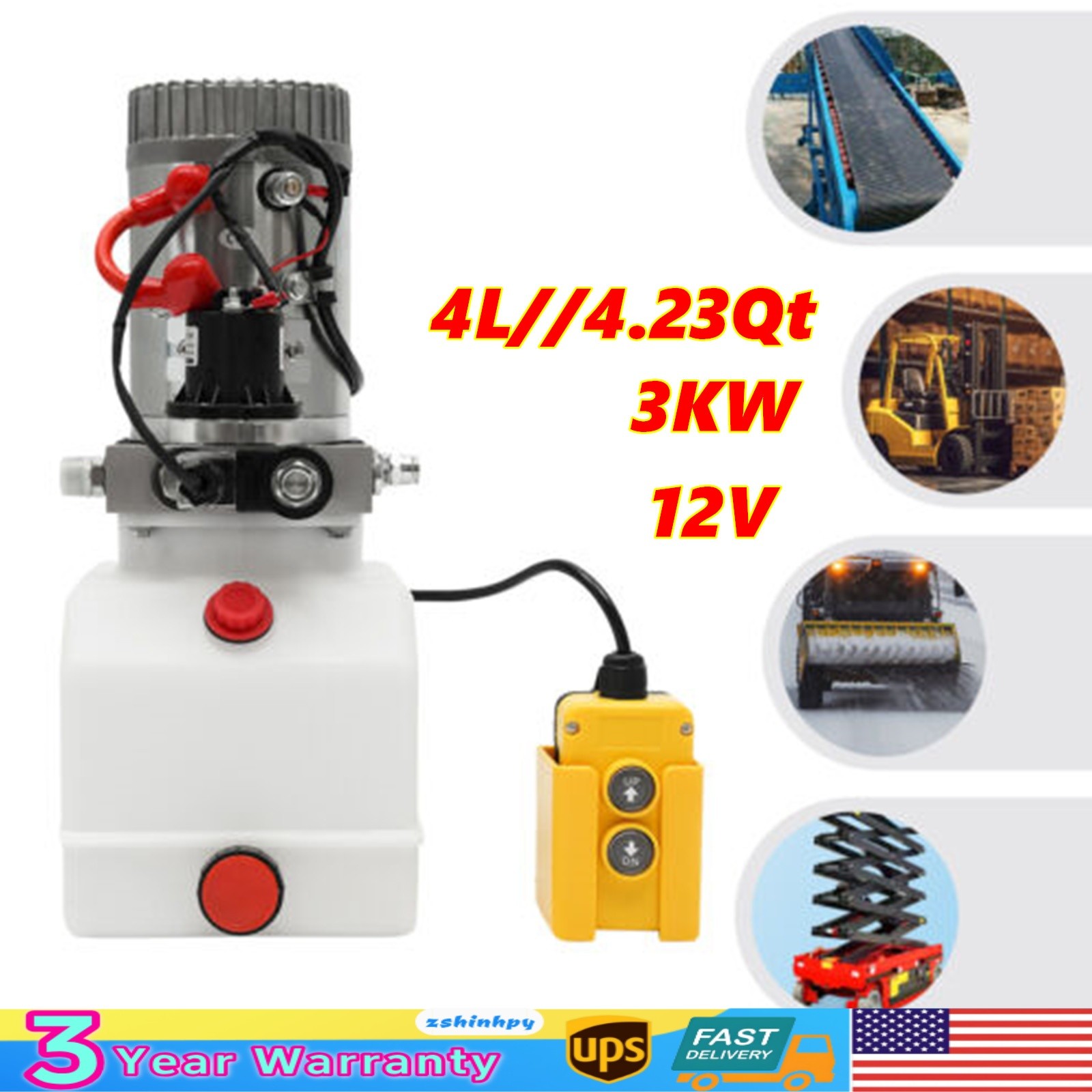 Electric Hydraulic Pump Hydraulic Power Unit 12V Single Acting Oil Pump 4/L 3KW