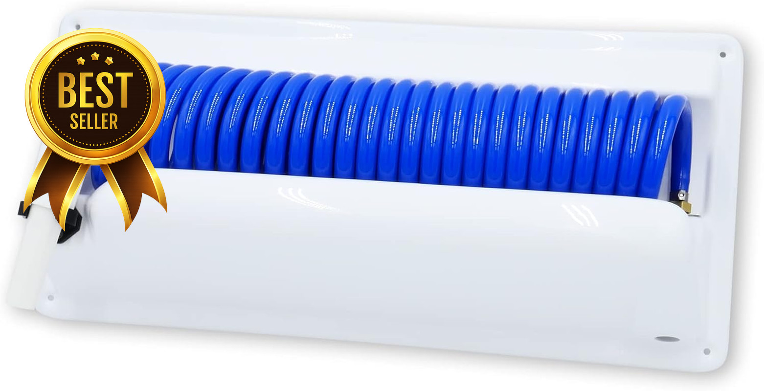 Coiled Washdown Hose System 25 Ft Wash Down Hose with Nozzle Holder 5 Ft Supply