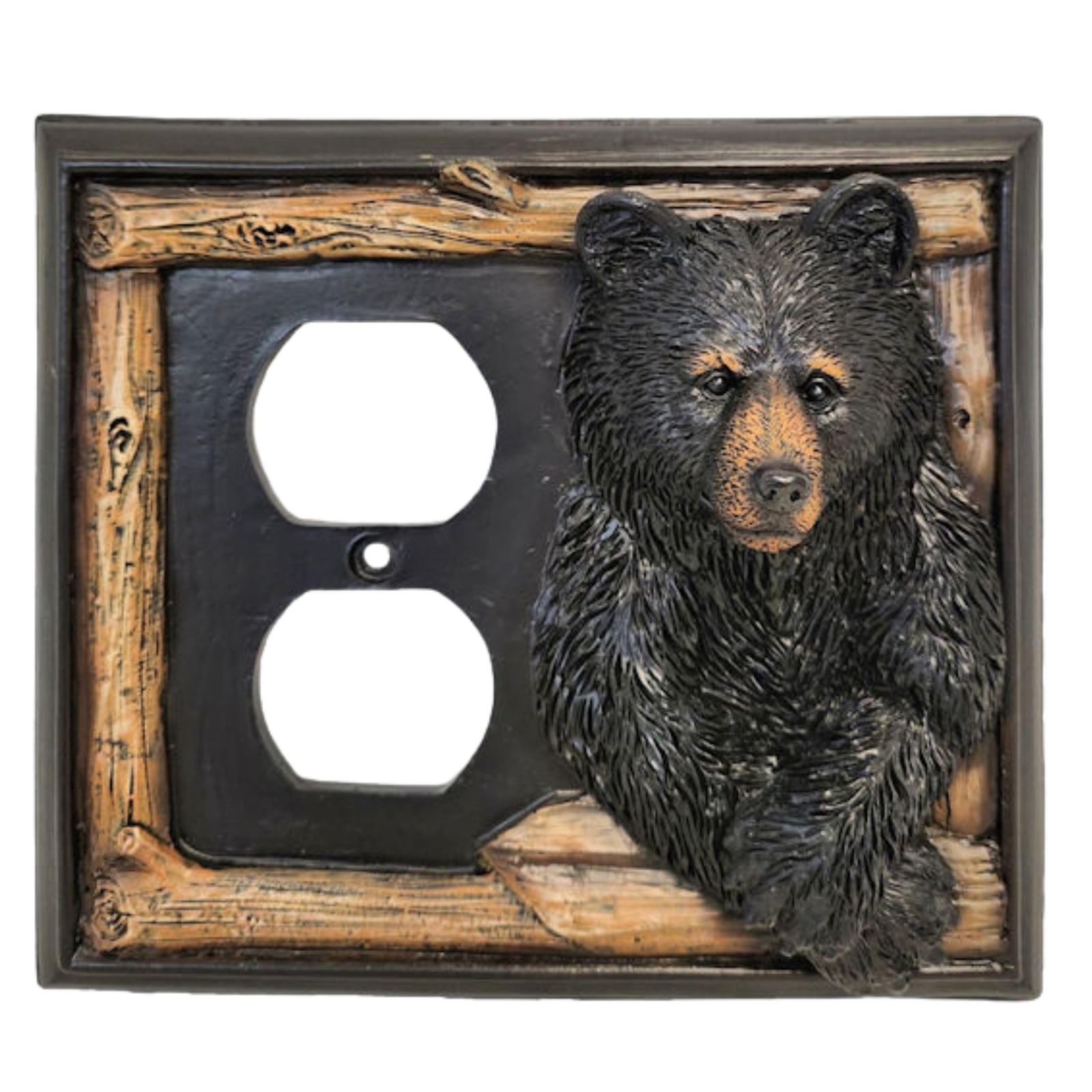 Black Bear & Tree Outlet Cover – Rustic Lodge Double Wall Plate Decor