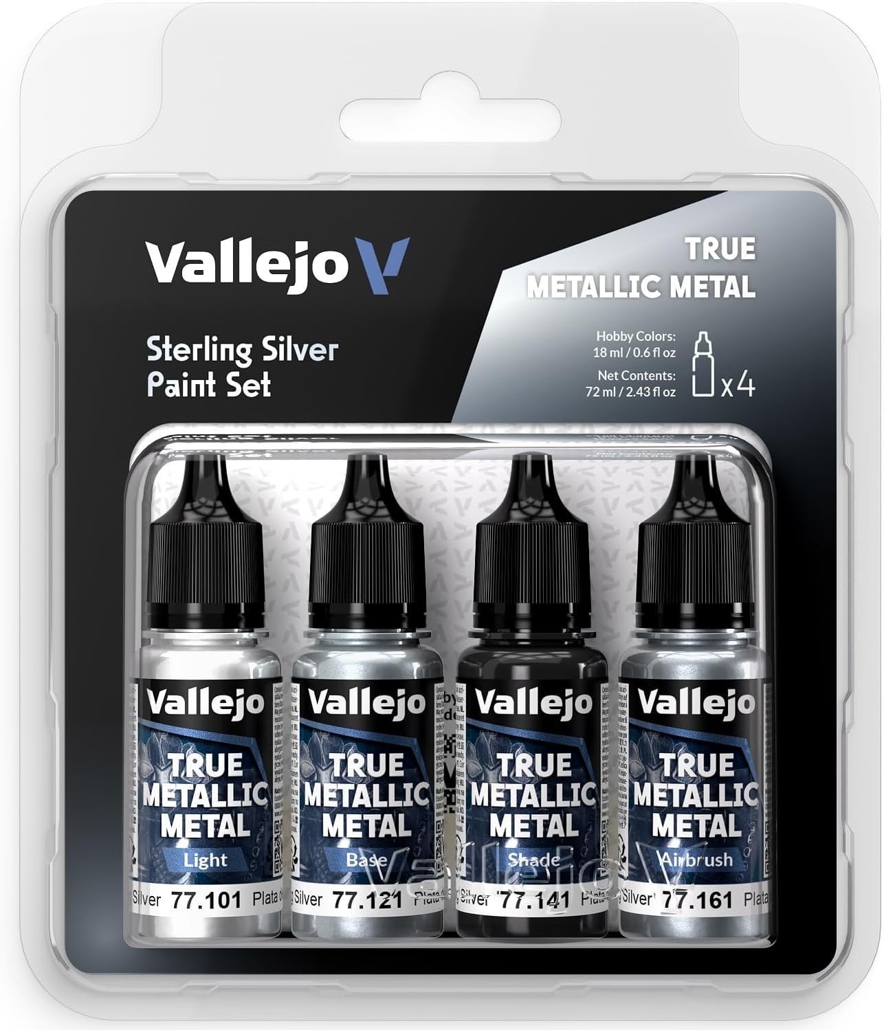 Vallejo 77251 True Metallic Metal STERLING SILVER 4 Shading Color Bottles Set