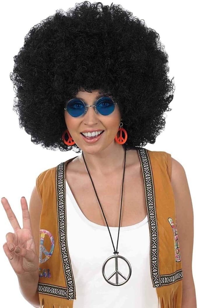 Adult Black Large Afro Pop Wig for Mens Womens 70s Hippie Costume Halloween