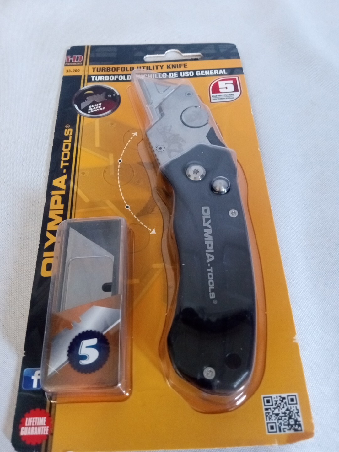 Turbofold Utility Knife, 33-200 Razor Knife With Five Extra Blades And Belt Clip