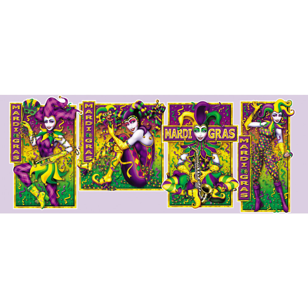 2 Packages of Mardi Gras Masquerade Mime Jester Cutouts- 4 Designs each Pkg-NEW