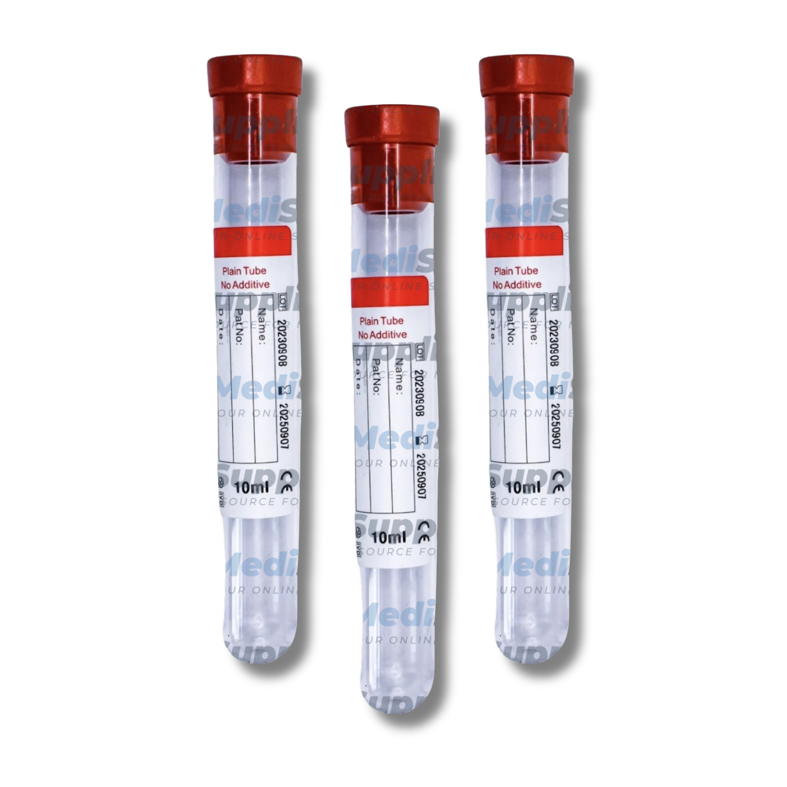 VACUUM BLOOD COLLECTION RUBBER TOP TUBE NO ADDITIVE, 10mL, Exp 09/15/2027