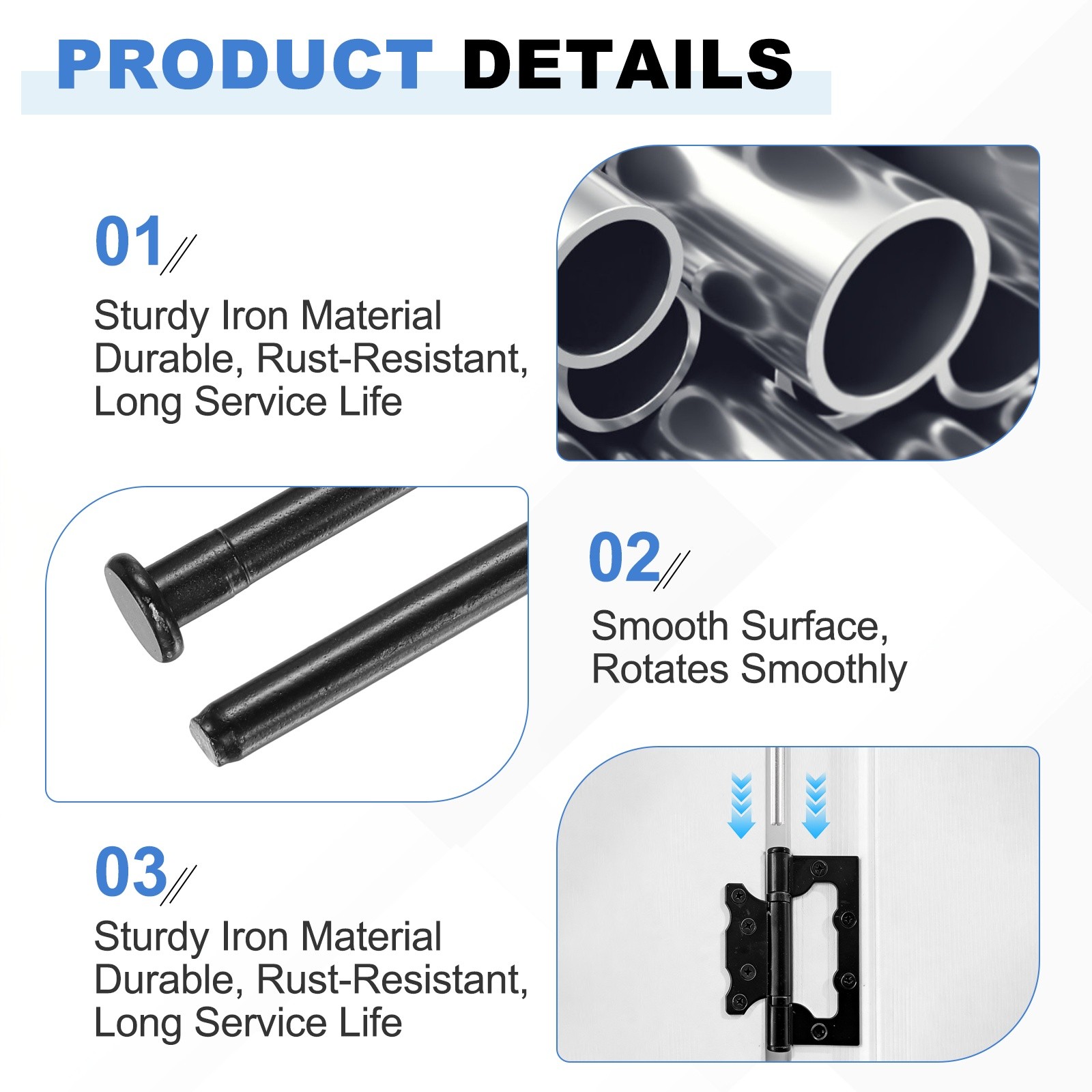 5Pcs Door Hinge Pins, 4 Inch Interior Door Hinge Security Pins, Matte Black