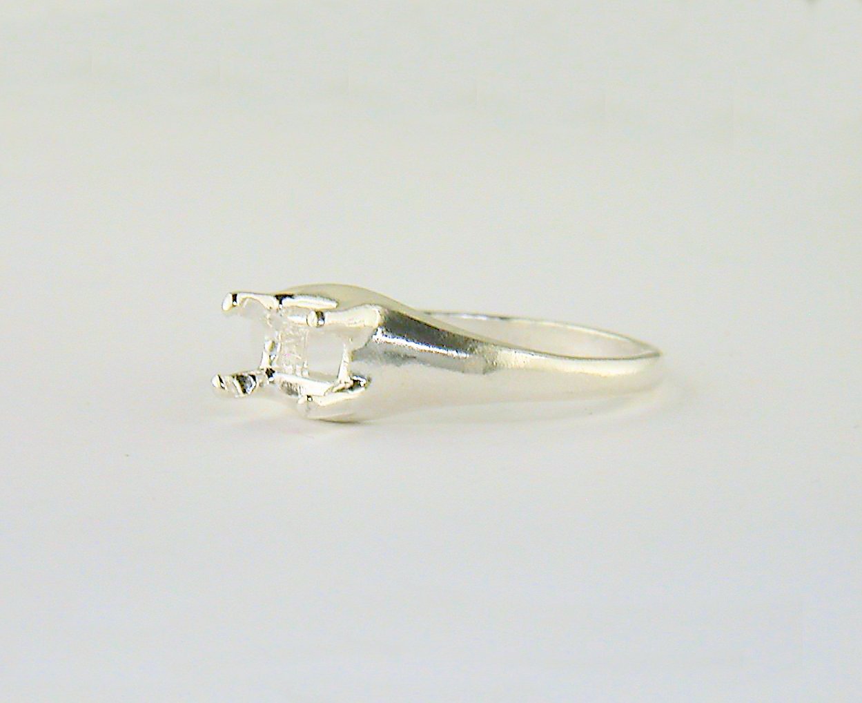 6 x 4 mm Emerald Cut Side Set Dome Ring Setting Sterling Silver