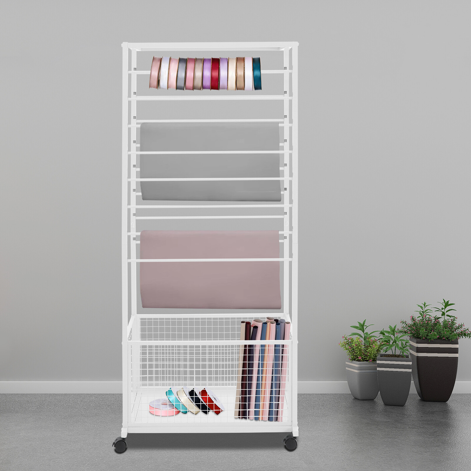 16 Tier White Double Sided Ribbon Organizer Large Capacity Ribbon Storage Holder