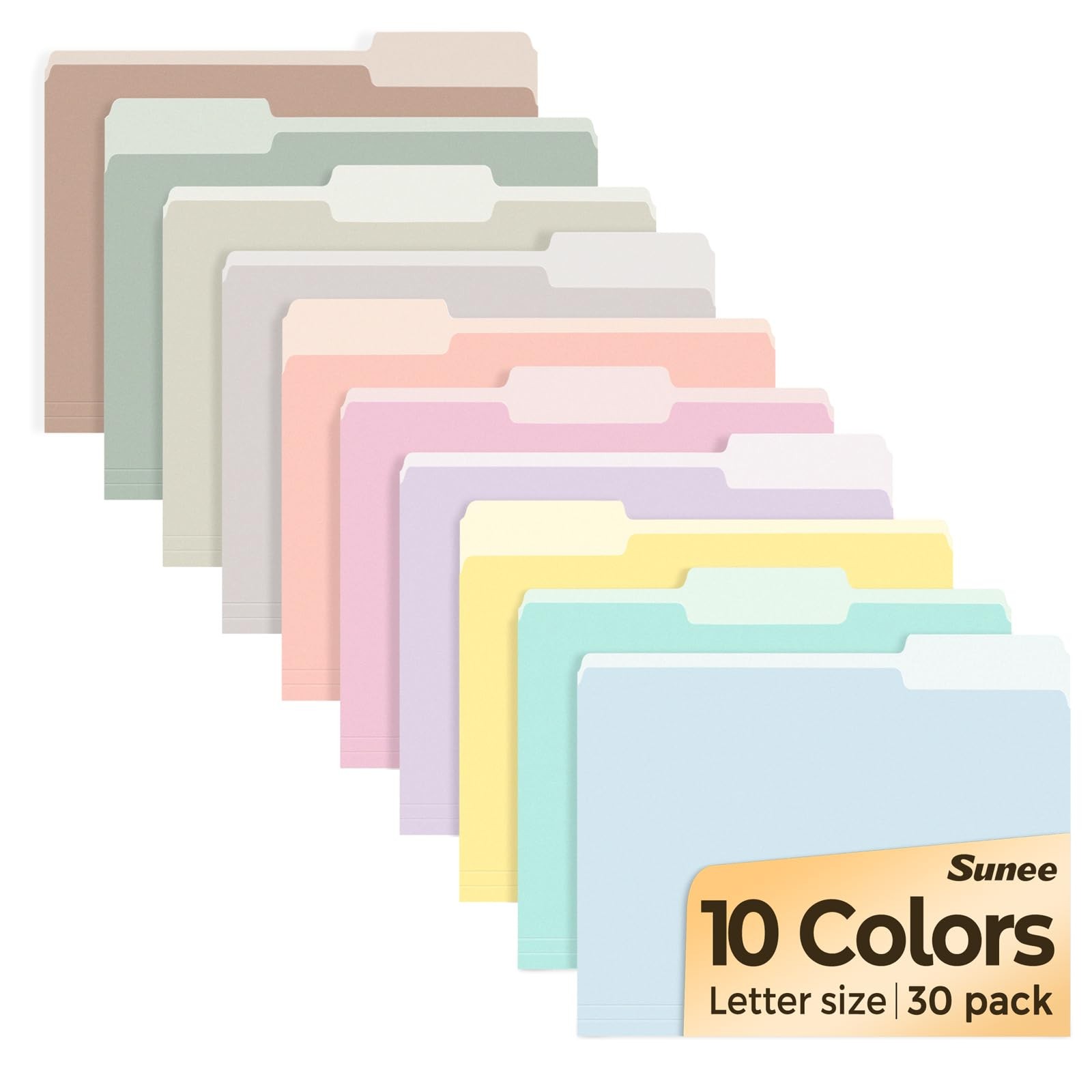 SUNEE File Folders, 30 Pack Manilla Folders 8.5 x 1/3 CUT, 10 Bright Colors