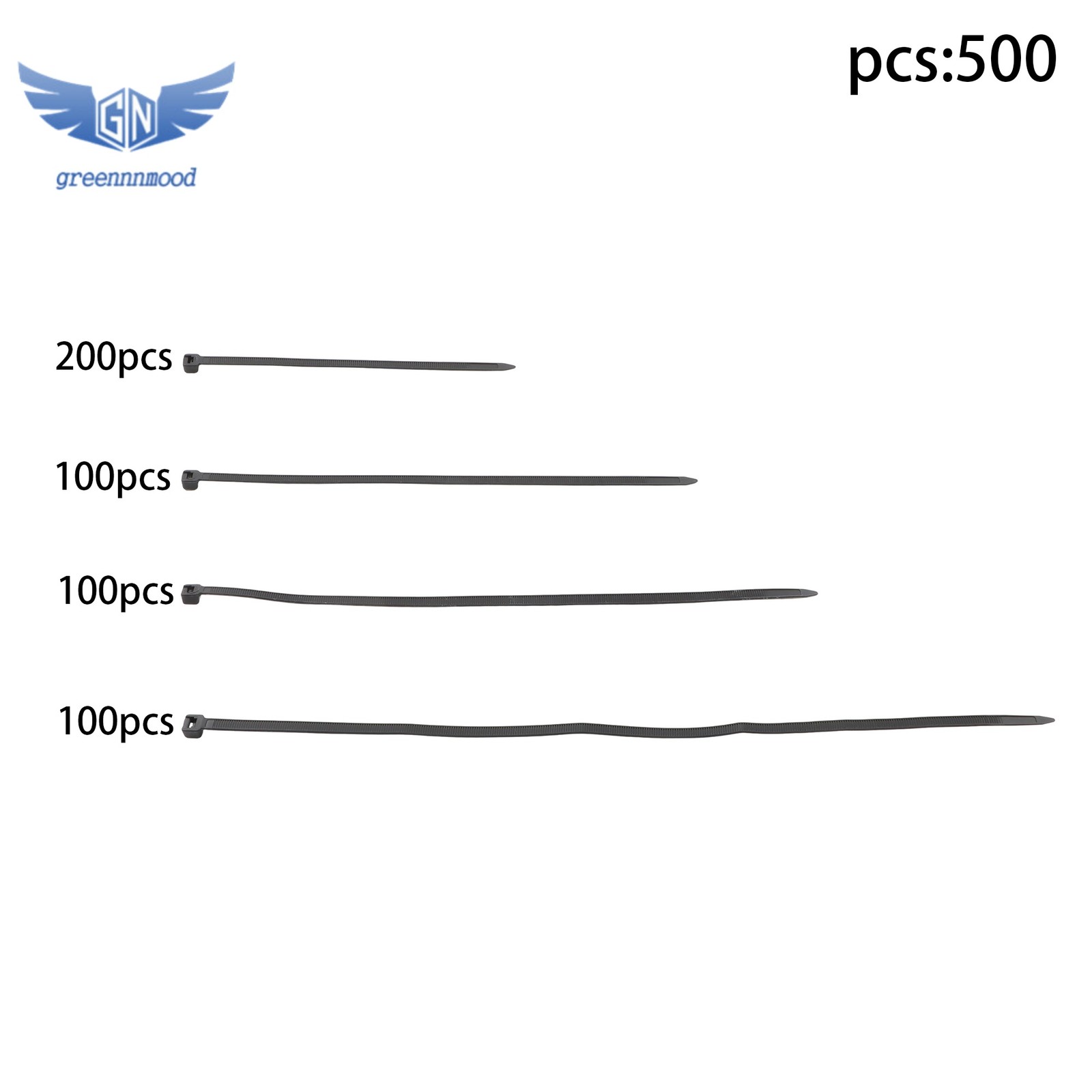 500 Pcs Self-locking Cable Ties Heavy Duty Assorted Sizes 8"+12"+14"+18" Nylon