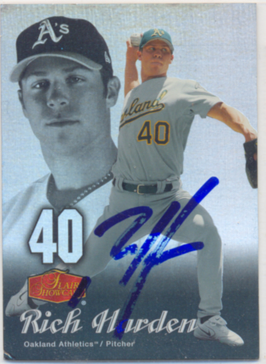 RICH HARDEN OAKLAND A'S SIGNED FLAIR SHOWCASE CARD TEXAS RANGERS CHICAGO CUBS