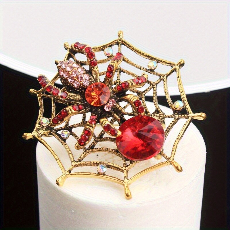 Exquisite Golden Spider Rhinestone Brooch – Luxurious Enamel Insect Pin
