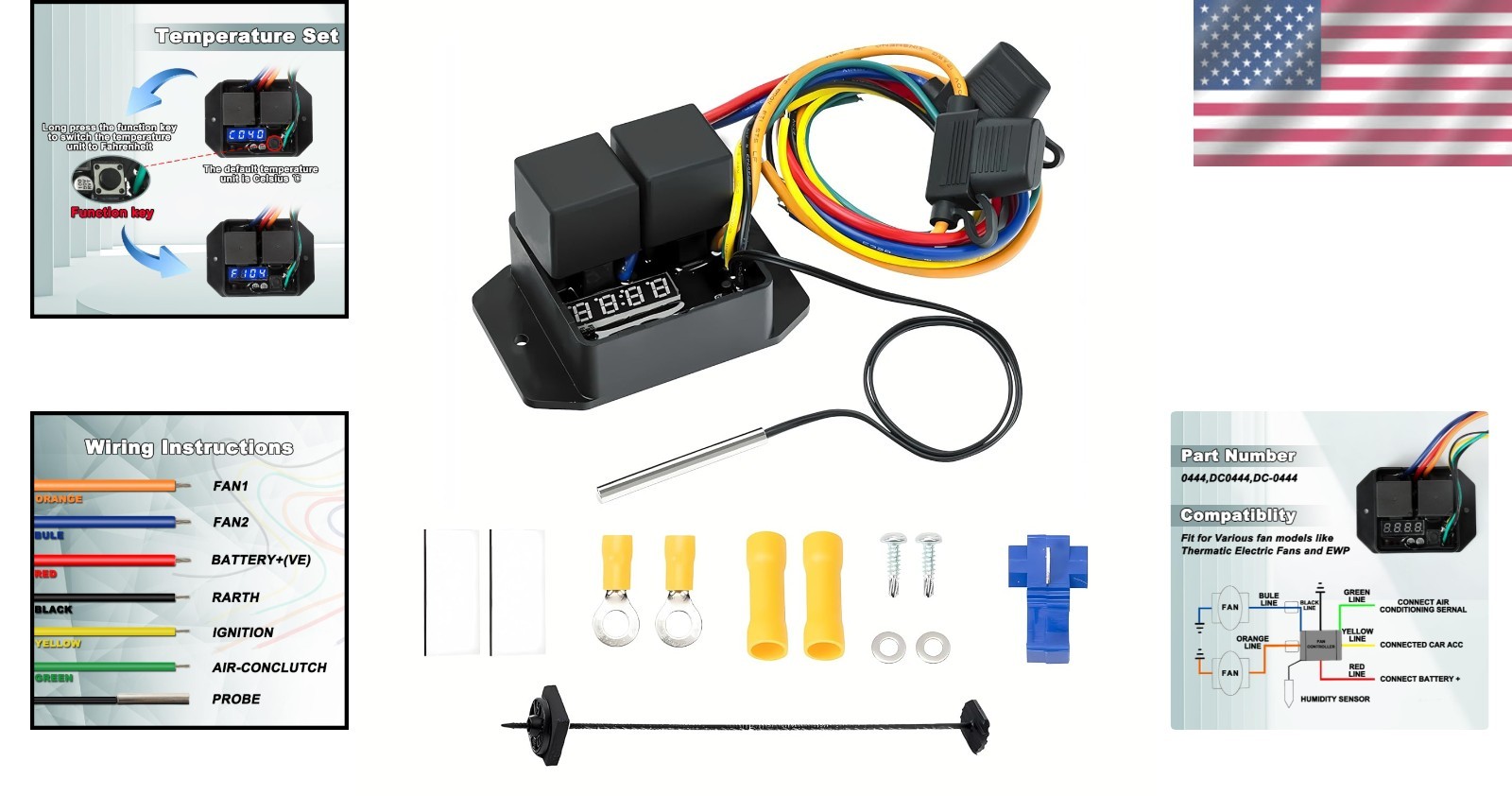 Compact Digital Thermatic Fan Switch Kit for Precise Cooling Control ()