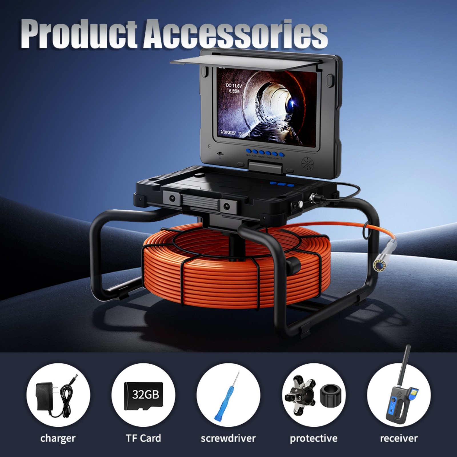9" IPS DVR Pipe Inspection Camera 7mm Diameter IP68 Pipeline Video Endoscope