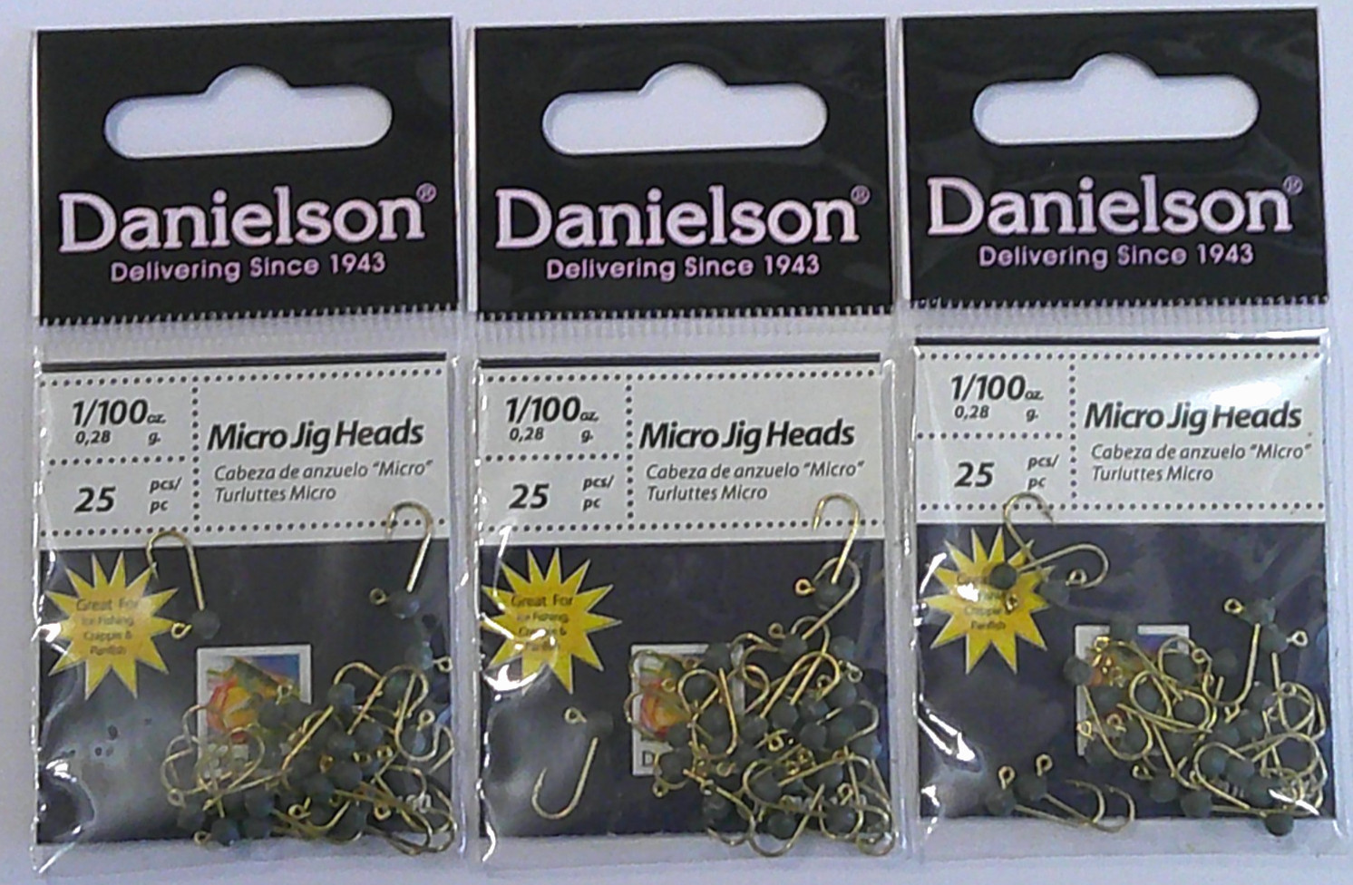 (3) Packs Danielson Micro JIg Head 1/100 oz 25 pk (75 jig heads total) unpainted