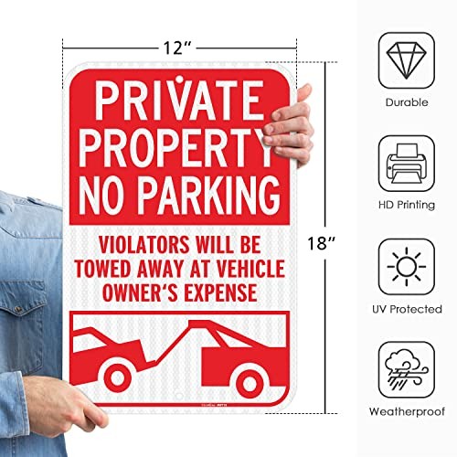 2 Pack Private Property No Parking Signs, Violators Will Be 18"×12" 2 PACK