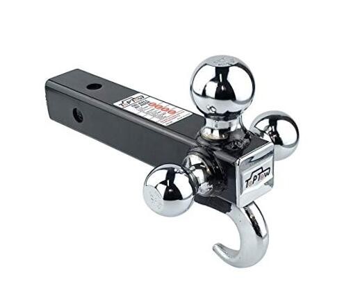 64180 Trailer Receiver Hitch Triple Ball Mount with Hook, Chrome Balls, Fits
