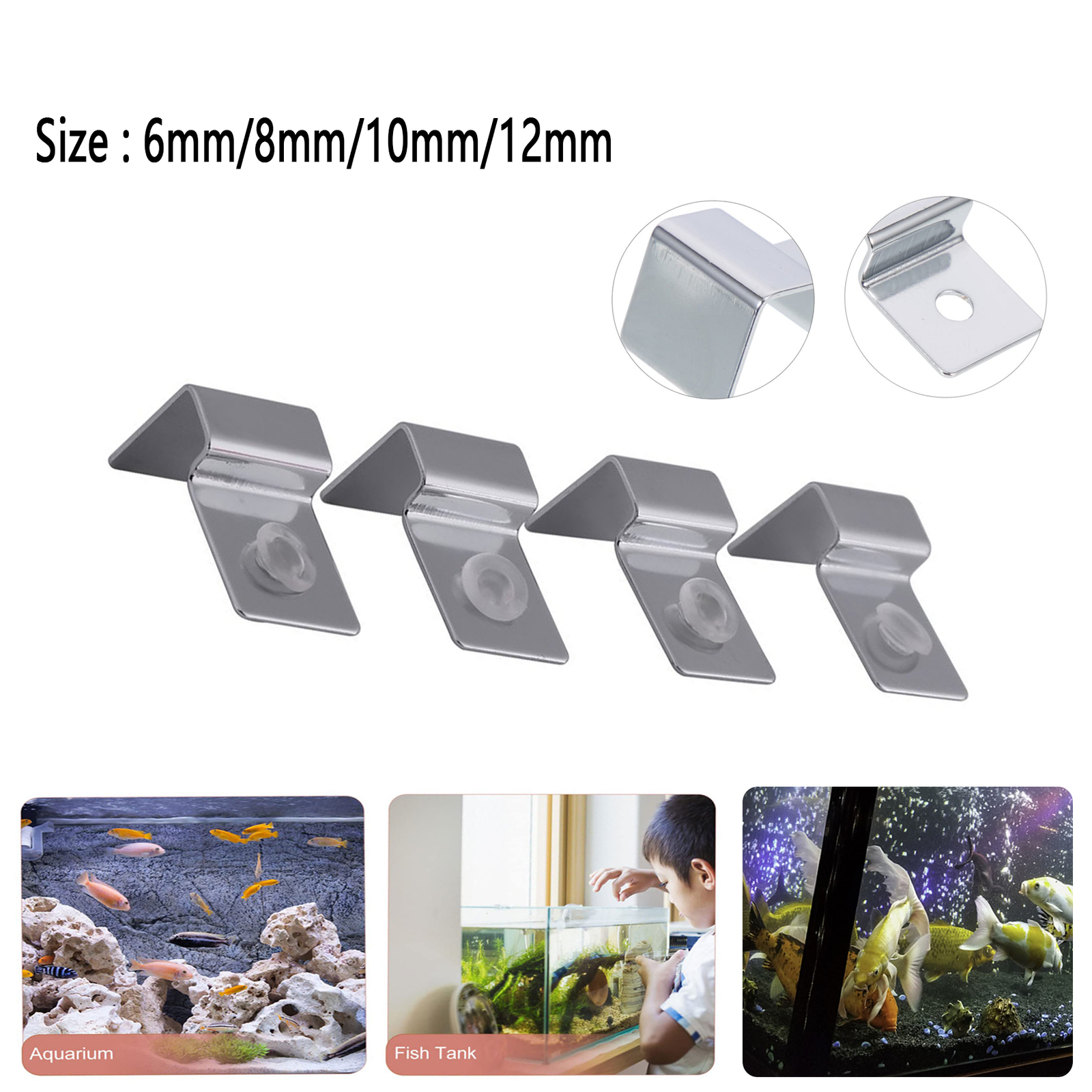 Stainlesss Steel Aquarium Fish Tank Glass Cover Support Non-Slips Holders 6-12mm