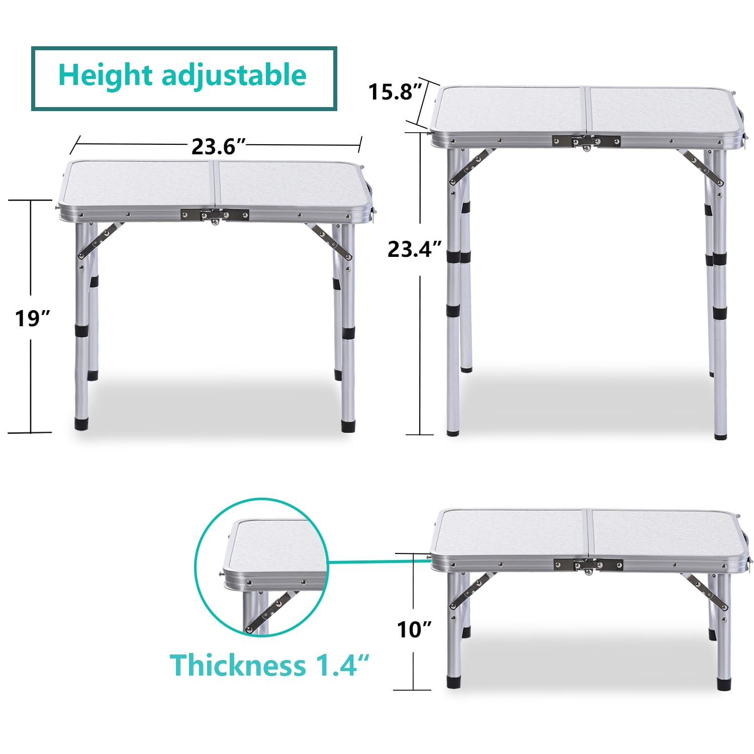 Folding Camping Table with Adjustable Height, 23.6" x 15.8" Portable Lightwei...
