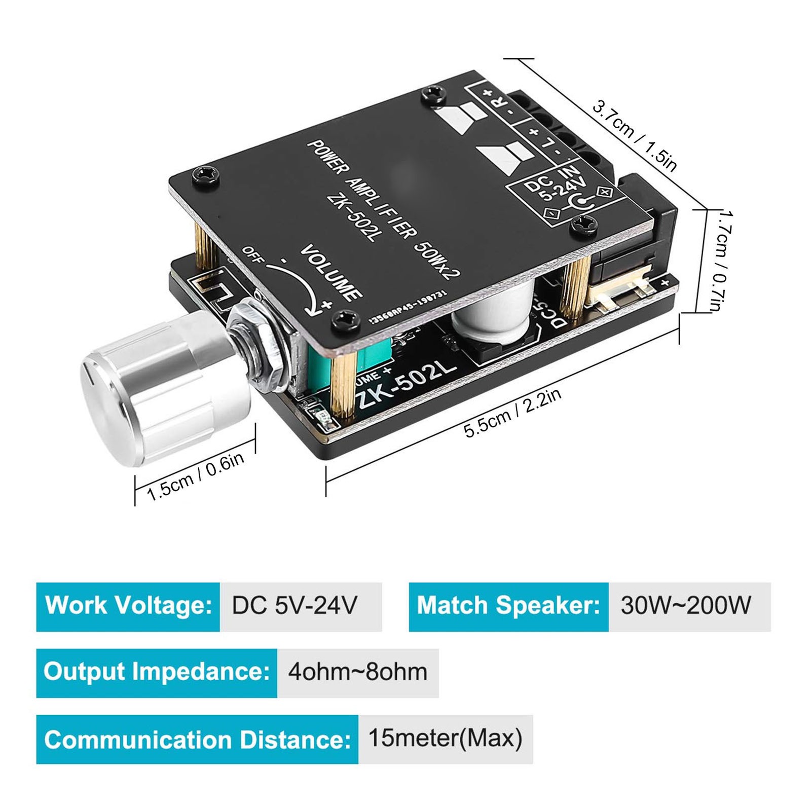 ZK‑502L Bluetooth Power Amplifier Board Stereo Digital Audio Amplifier WT