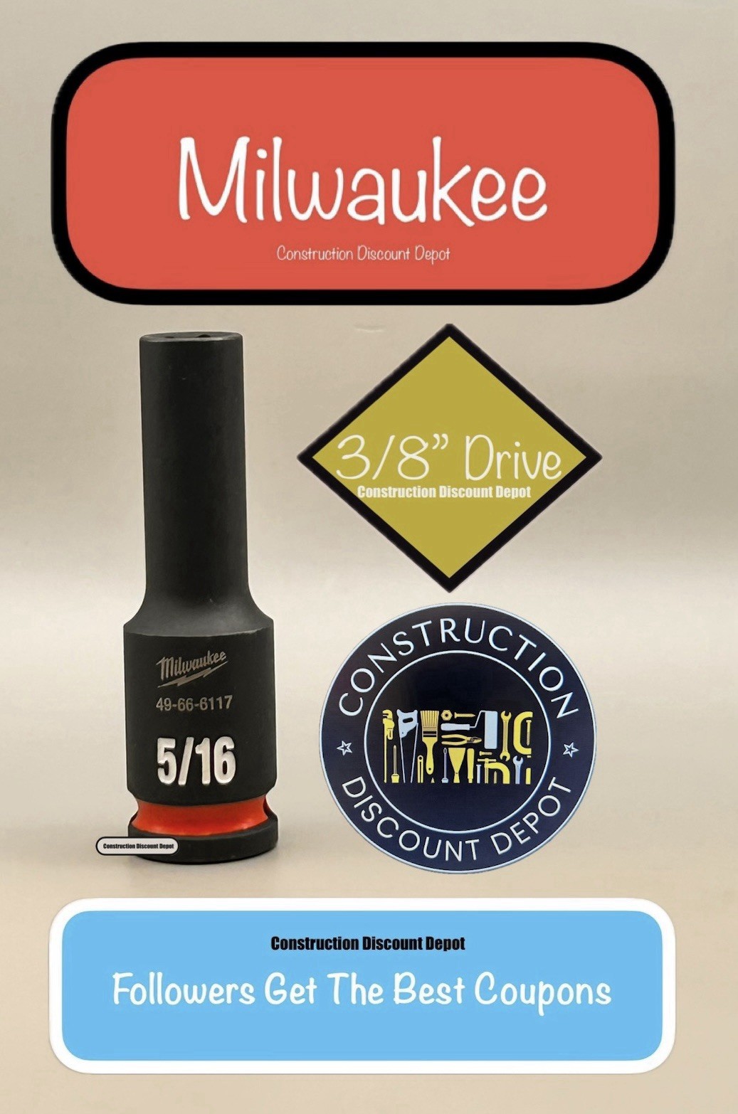 Milwaukee 49-66-6117 SHOCKWAVE Impact 3/8" Drive 5/16" Deep 6 Point Socket