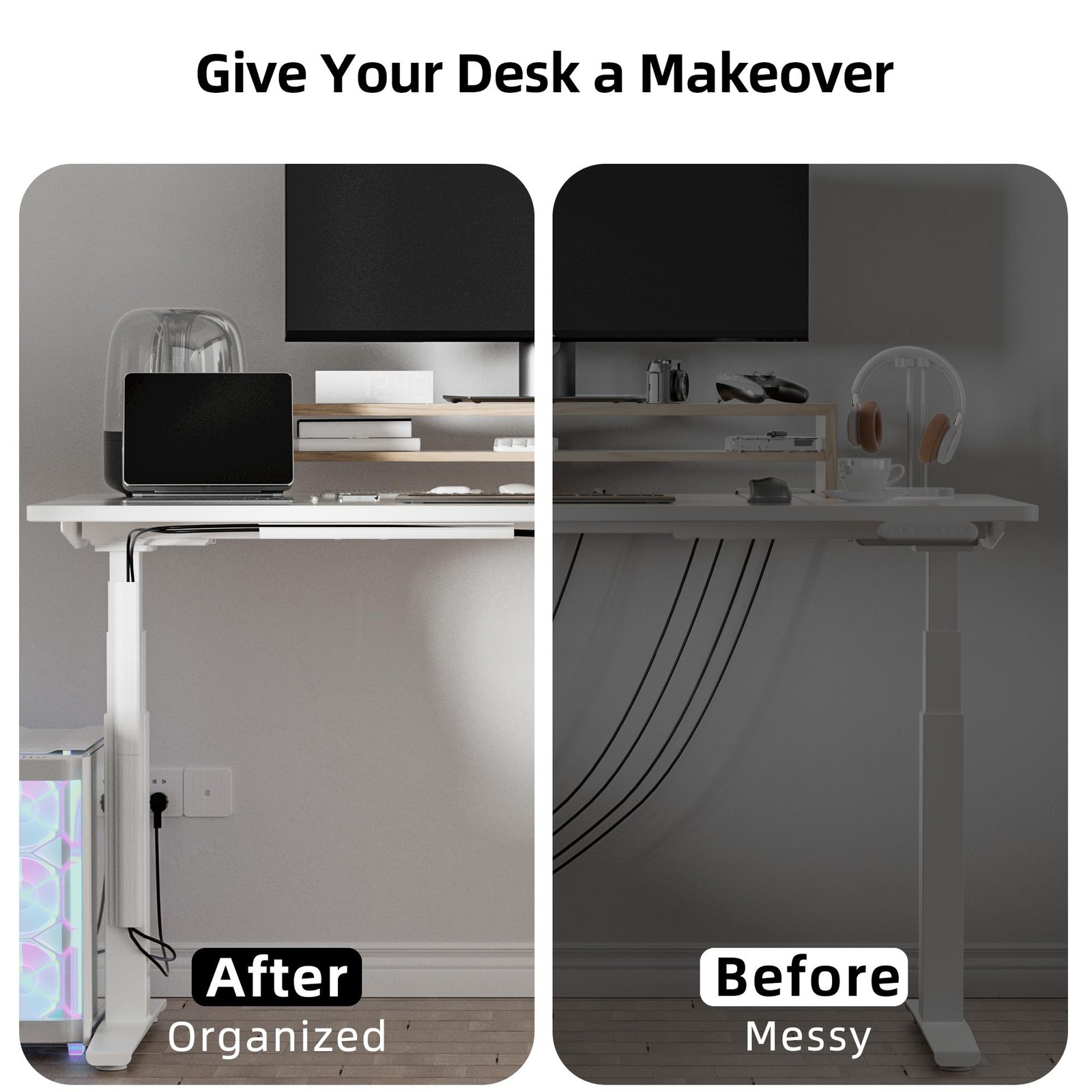 YECAYE 94.2 in Cable Management Under Desk,Easy Install Adhesive 94in, White