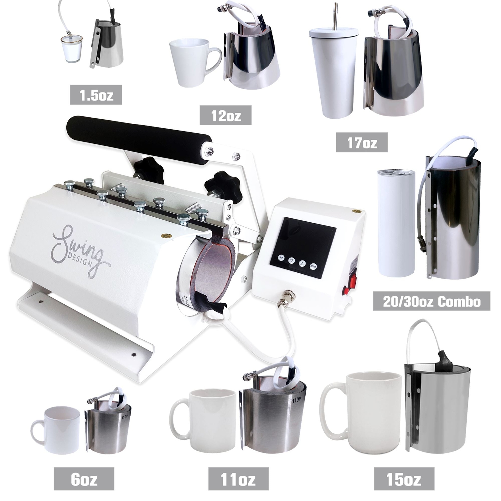 Swing Design 7-in-1 Tumbler Press 20oz/30oz Bundle - White