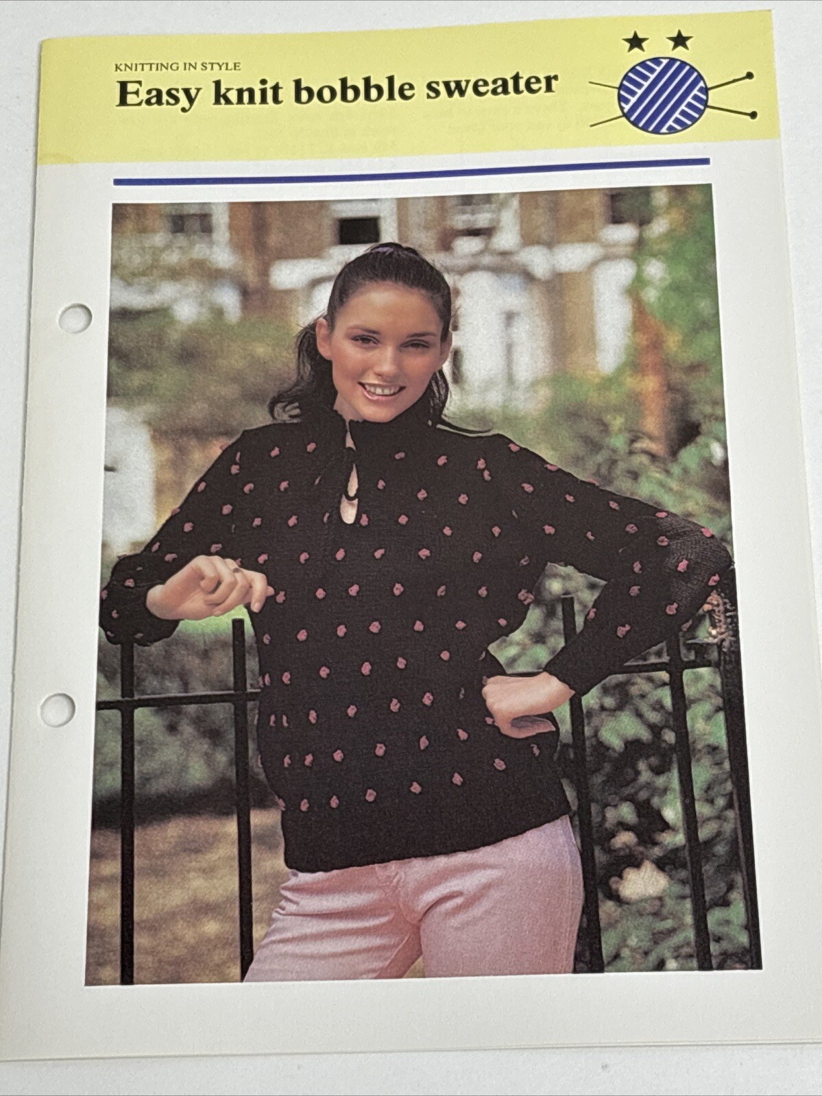 Easy Knit Bobble Sweater Women's Knitting Pattern Card