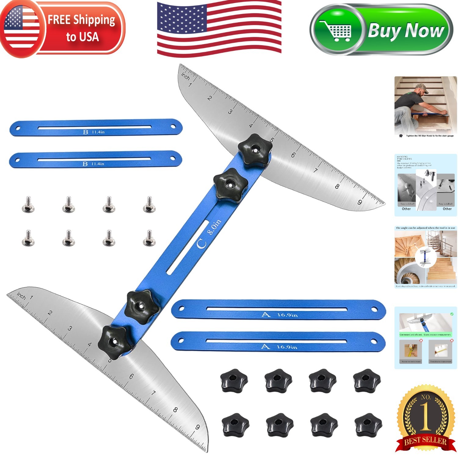 Adjustable Stair Gauge Template Tool - Stainless Steel for Accurate Measurement