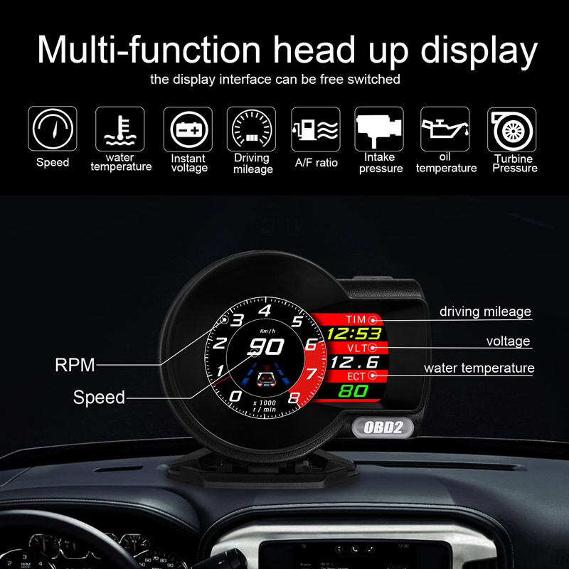 Universal Car Head Up Display OBD2 GPS HUD Speedometer Meter Tool Loop Status