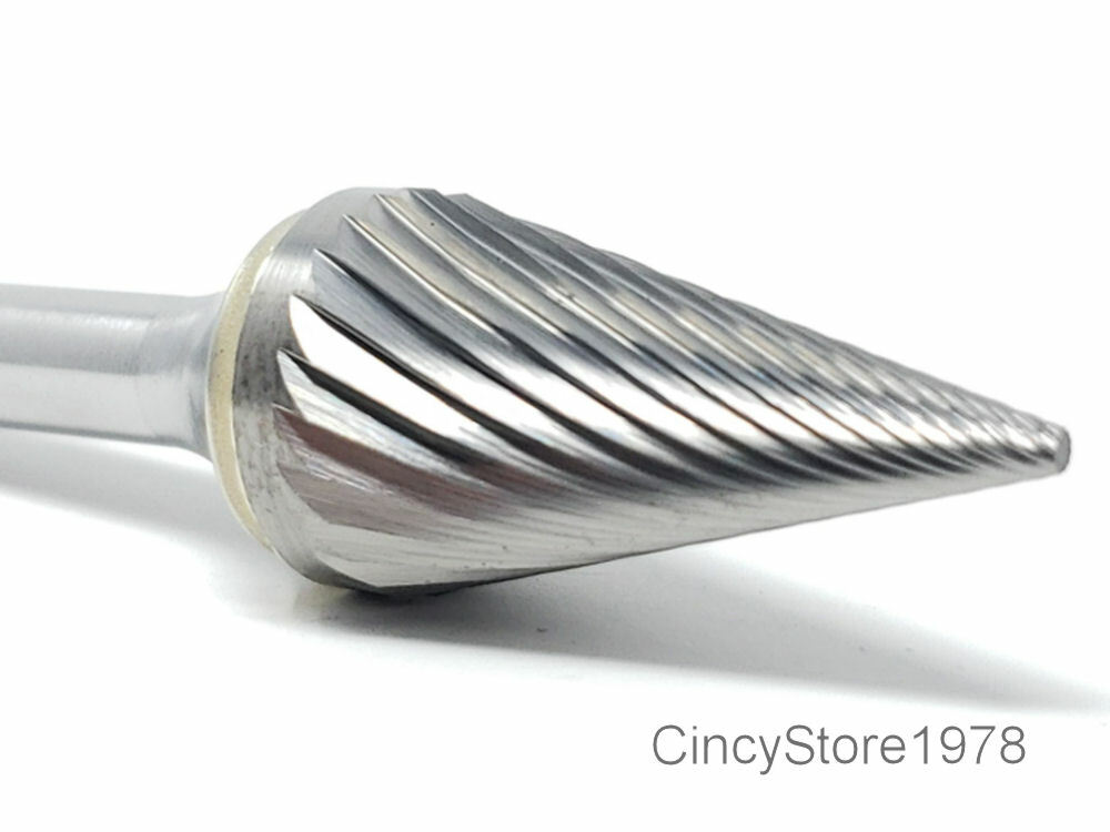 SM6S Cone Shape Tungsten Carbide Burr Bur Cutting Tool Die Grinder Bit 1/4" NEW